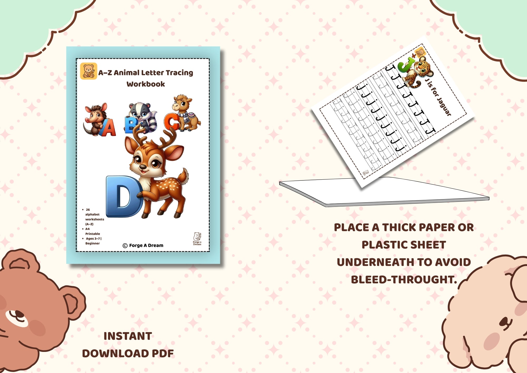 Animal Alphabet Letter Tracing Worksheets A–Z | Handwriting Practice for Kids